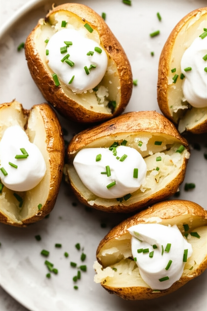Baked Potatoes In Their Jackets With Sour Cream Topping image