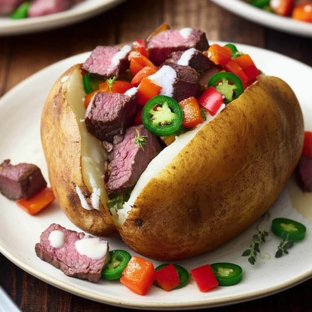 Baked Potatoes With Rib Eye Steak Hash image