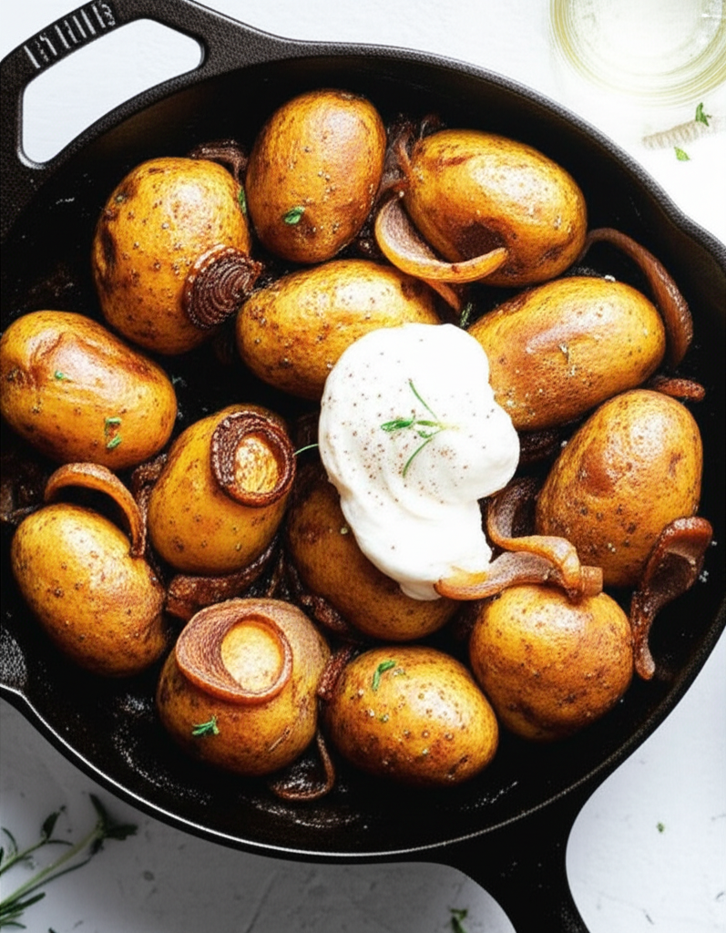 Baked Potatoes With Roasted Onions And Sour Cream image