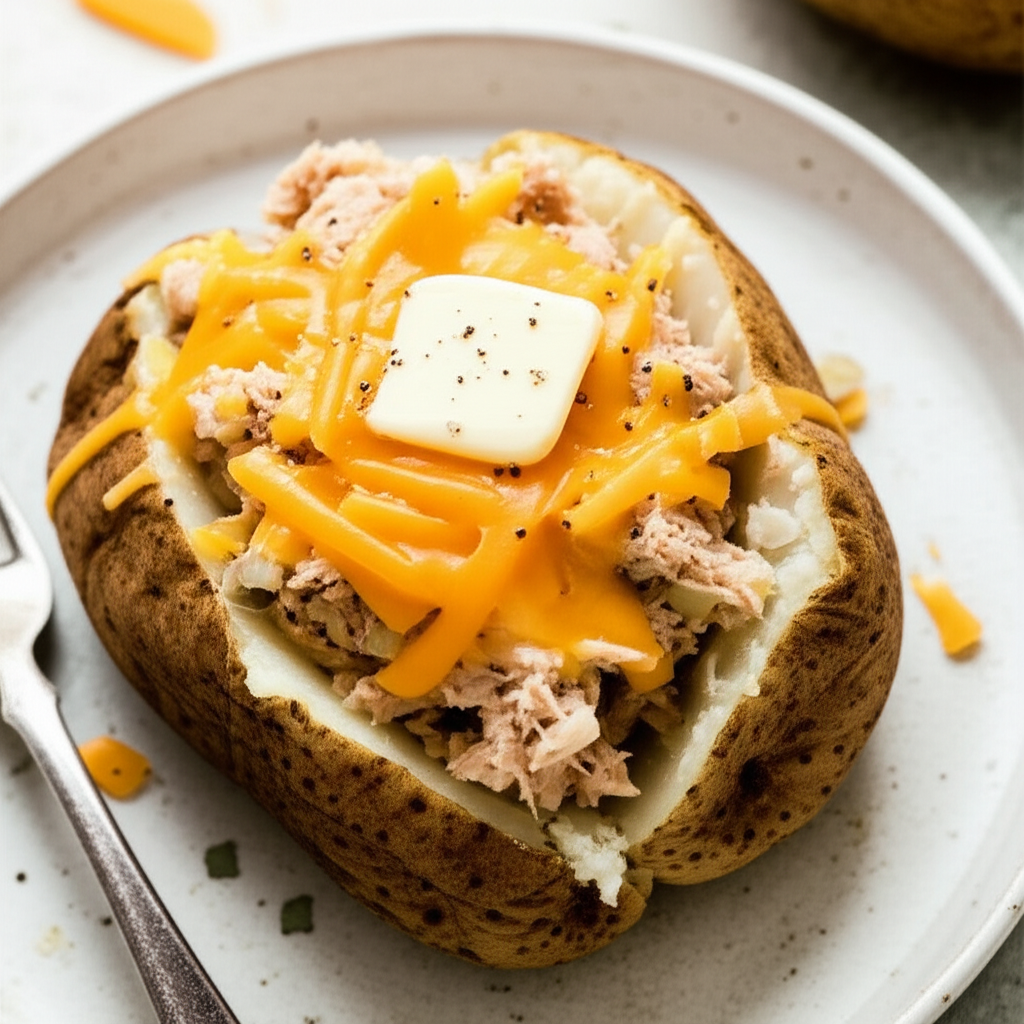 Baked Potatoes With Tuna And Cheese image