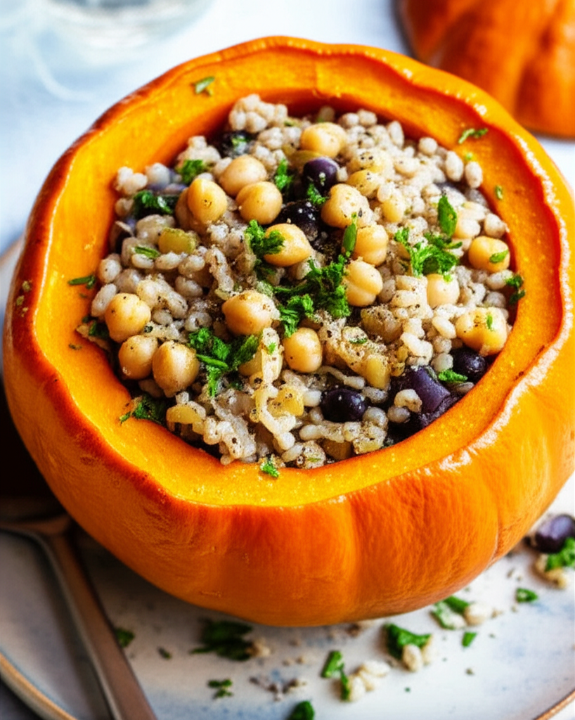 Baked Pumpkin With Herbed Barley And Chickpeas image
