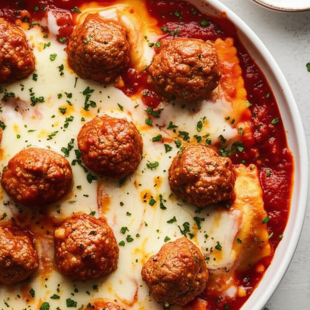 Baked Ravioli And Meatballs image