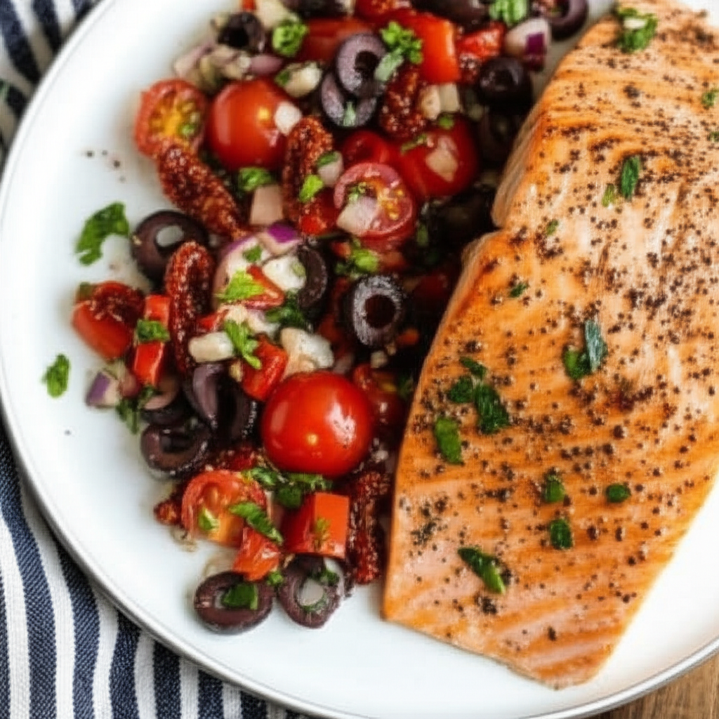 Baked Salmon With Black Olive Salsa image