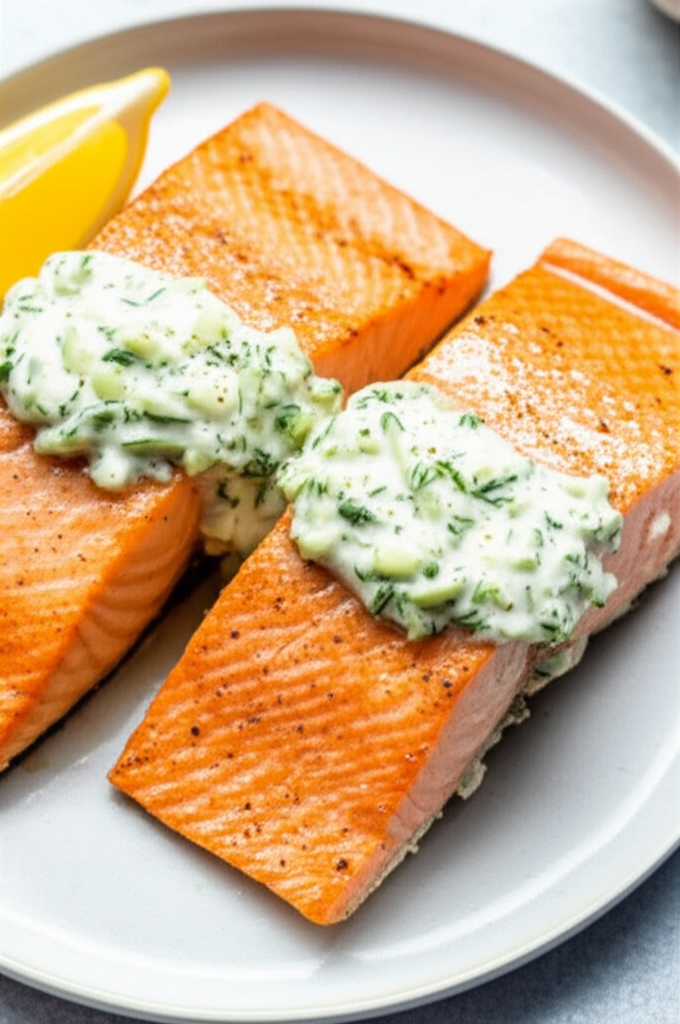 Baked Salmon With Cucumber Sauce image