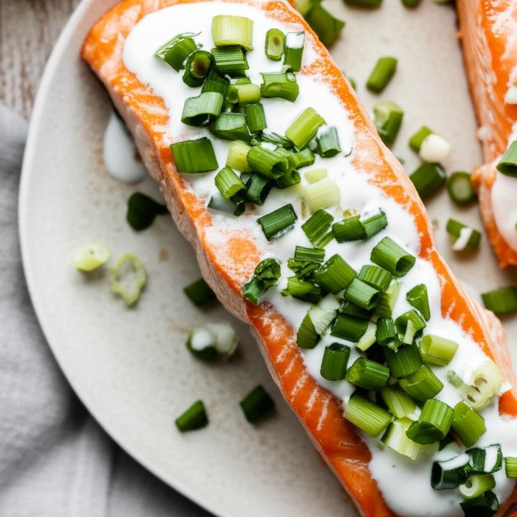 Baked Salmon With Green Onion Garnish image