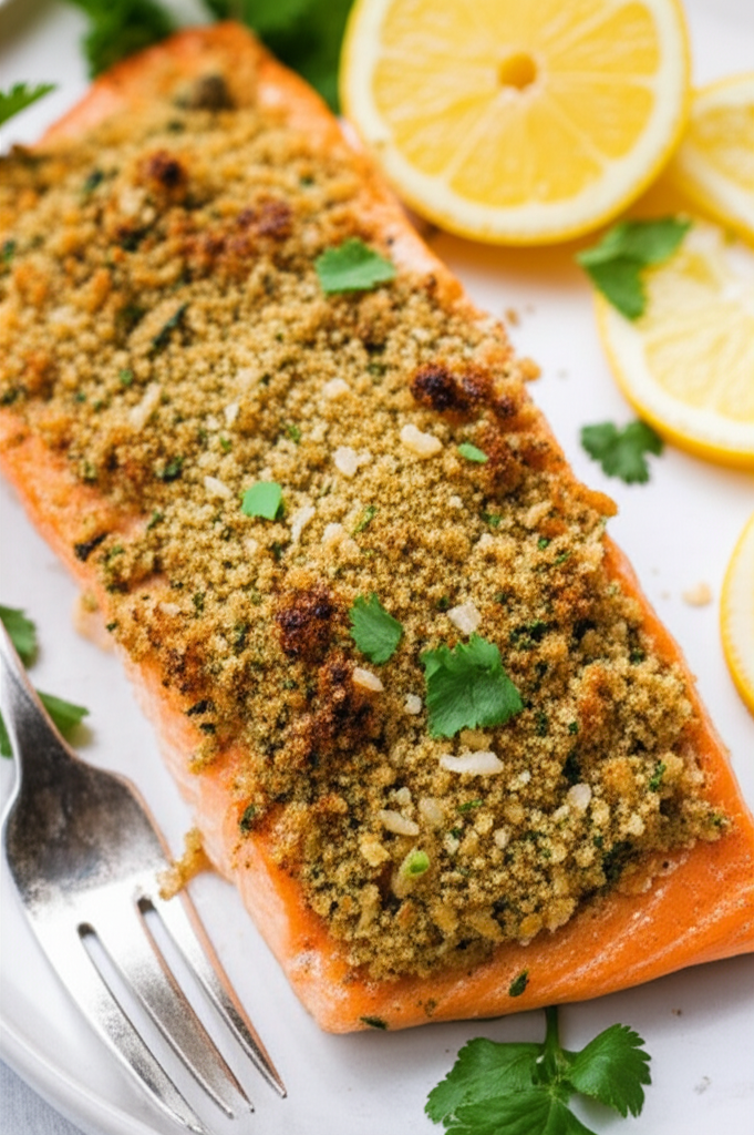 Baked Salmon With Lemon Oregano Crumb Topping image