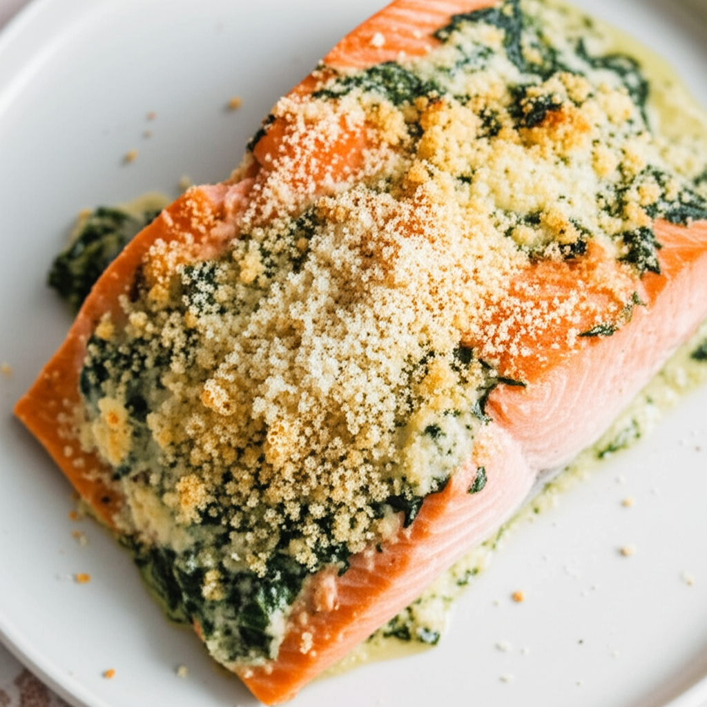 Baked Salmon With Mascarpone Spinach image