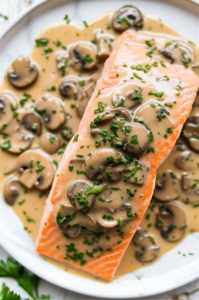 Baked Salmon With Mushroom Sauce image
