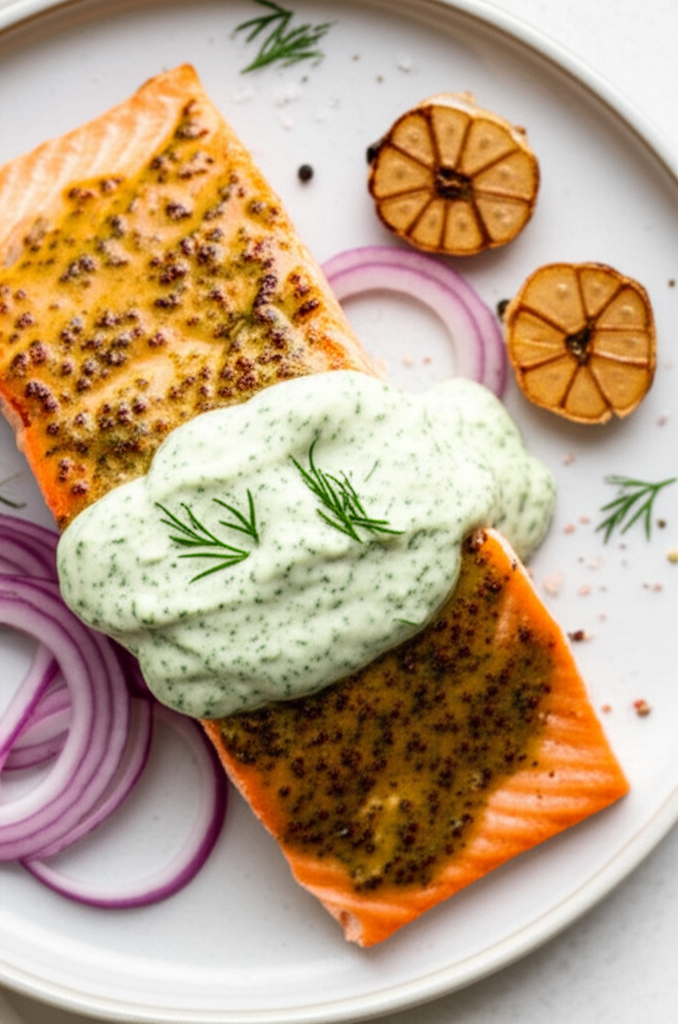 Baked Salmon With Mustard Dill Sauce image