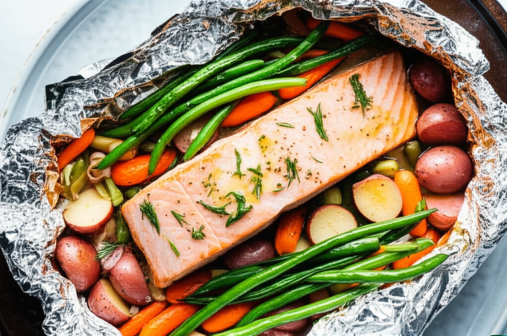 Baked Salmon With Vegetables And Herbs image