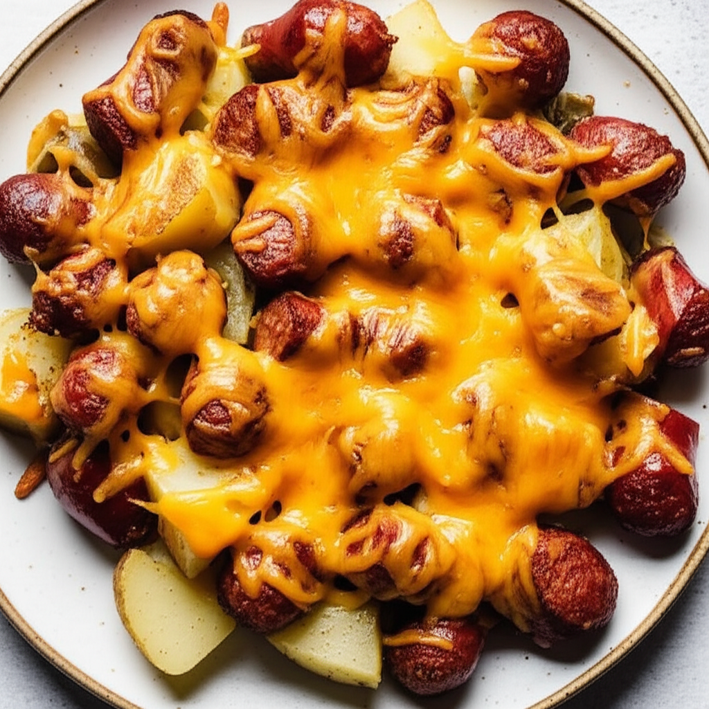 Baked Sausage Potatoes And Cheese image