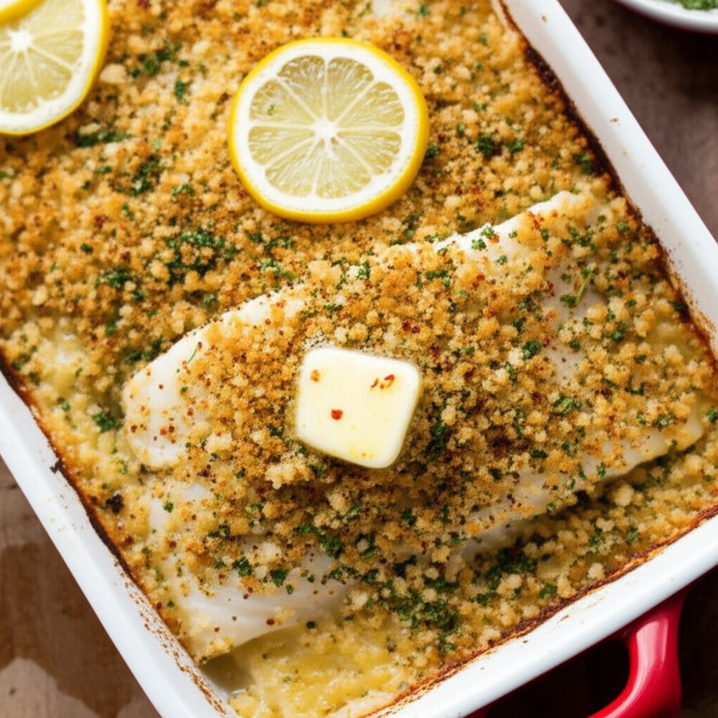 Baked Scrod With Lemon Herb Panko Crumbs image