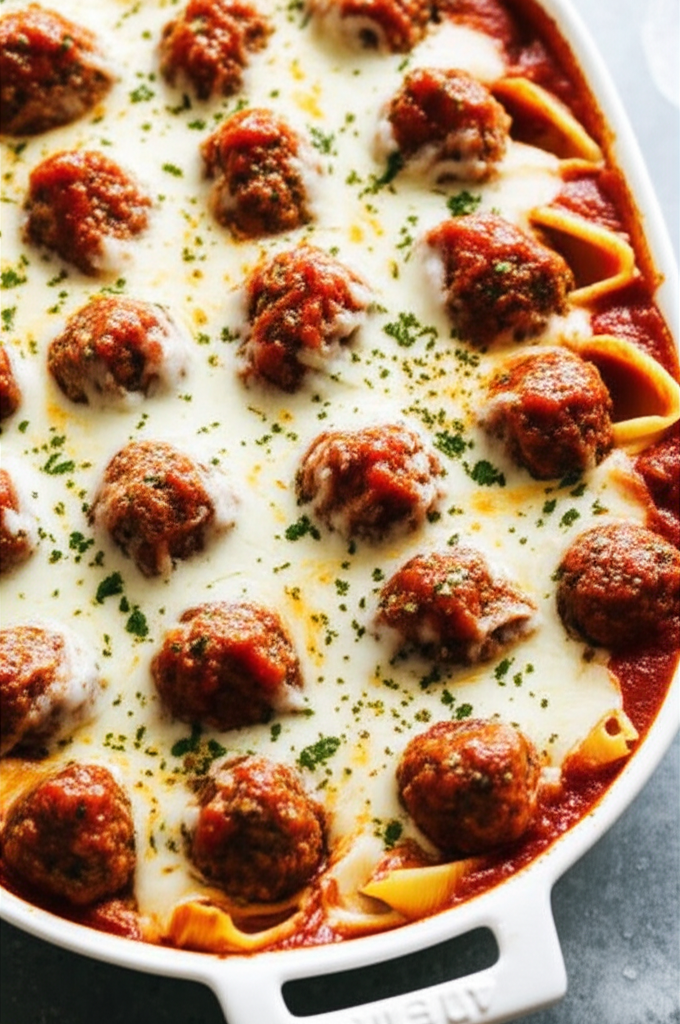 Baked Shells And Meatball Casserole image