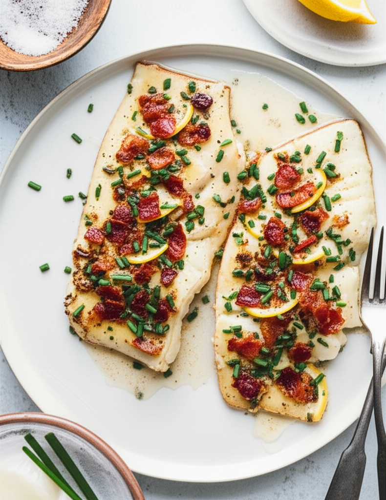 Baked Sole With Bacon Topping