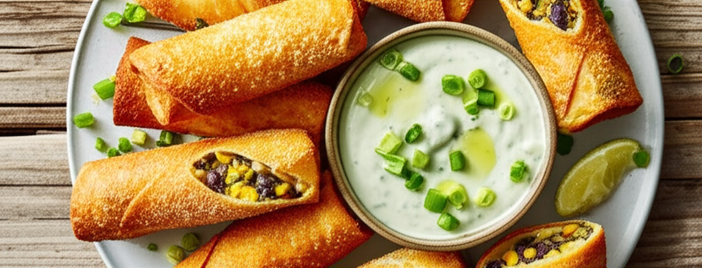 Baked Southwestern Egg Rolls With Avocado Ranch image