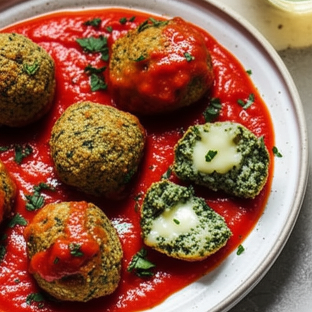 Baked Spanish Spinach Balls In Roasted Bell Pepper Sauce Albond image