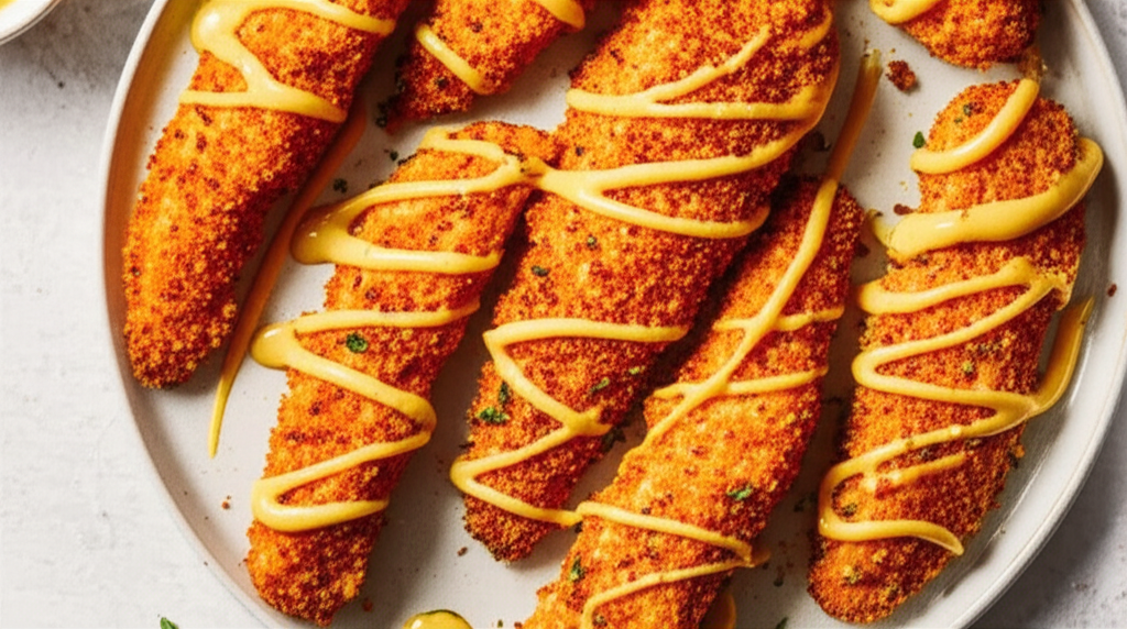Baked Spicy Chicken Tenders With Honey Mustard Sauce image