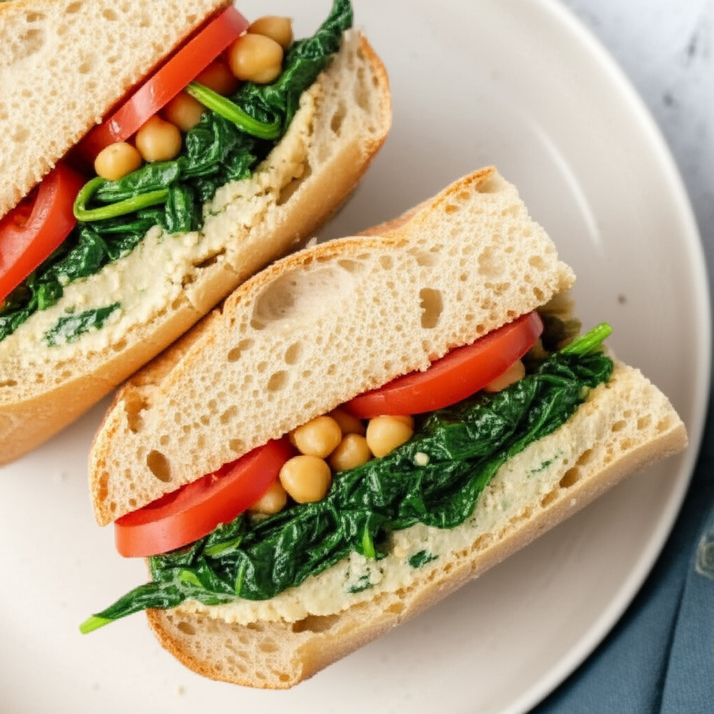 Panini With Sauteed Spinach And Chickpea Spread image