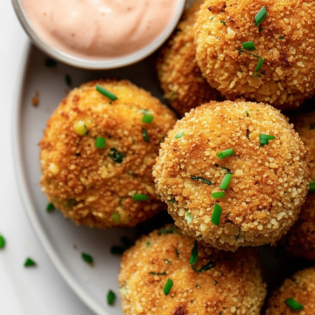 Panko Crusted Crab Cake Bites With Roasted Pepper Chive Aioli image