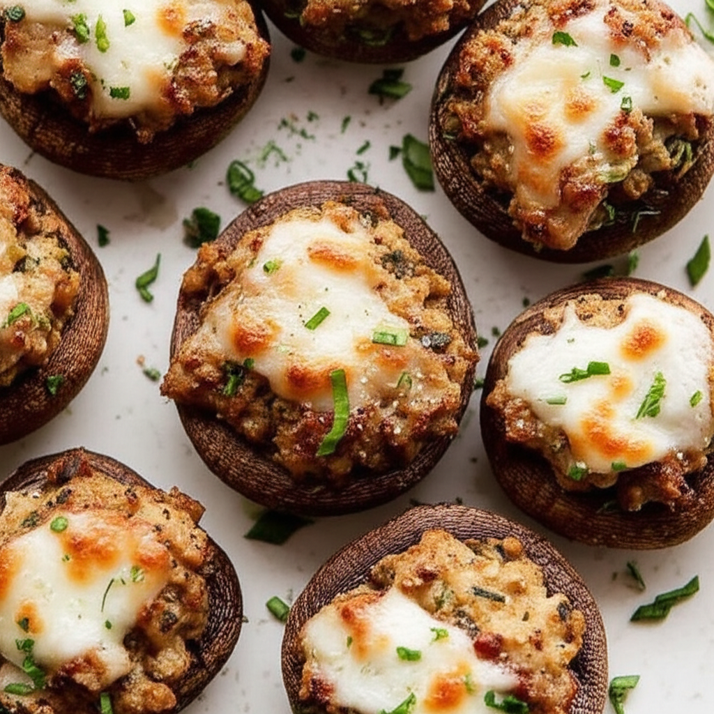 Baked Stuffed Mushrooms With Sausage And Mozzarella image