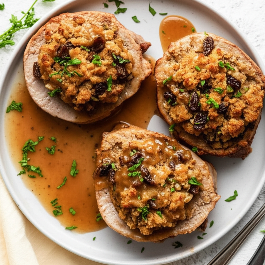 Baked Stuffed Pork Chops And Pan Gravy image