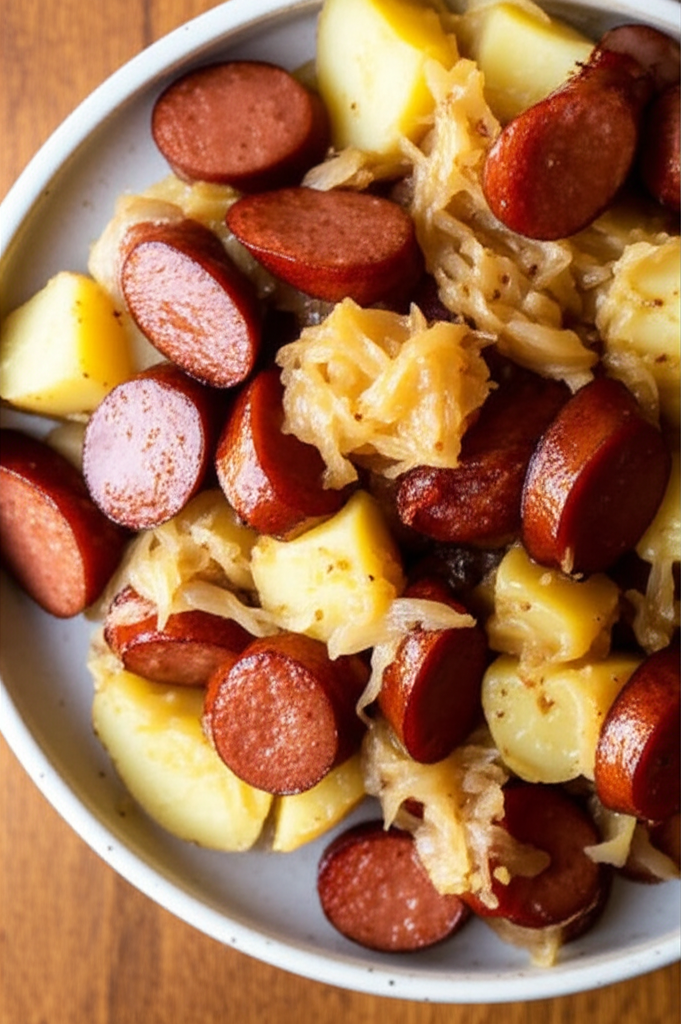 Baked Summer Sausage Potatoes Sauerkraut image