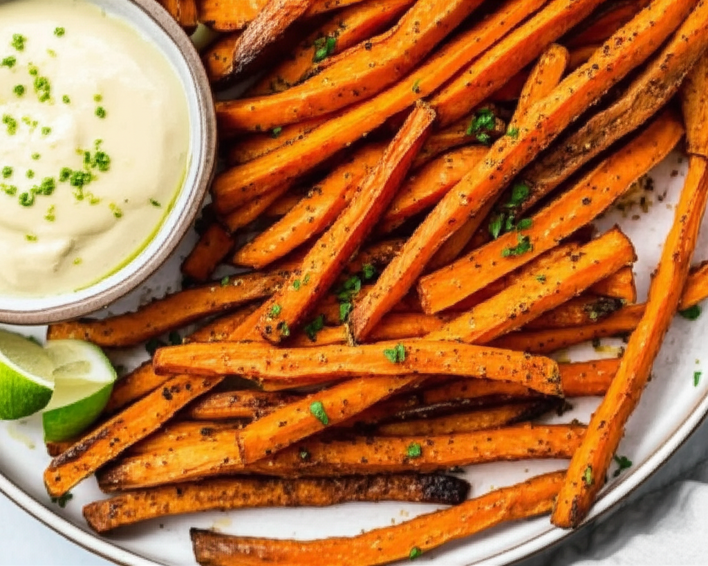 Baked Sweet Potato Fries With Garlic Lime Honey Dip image