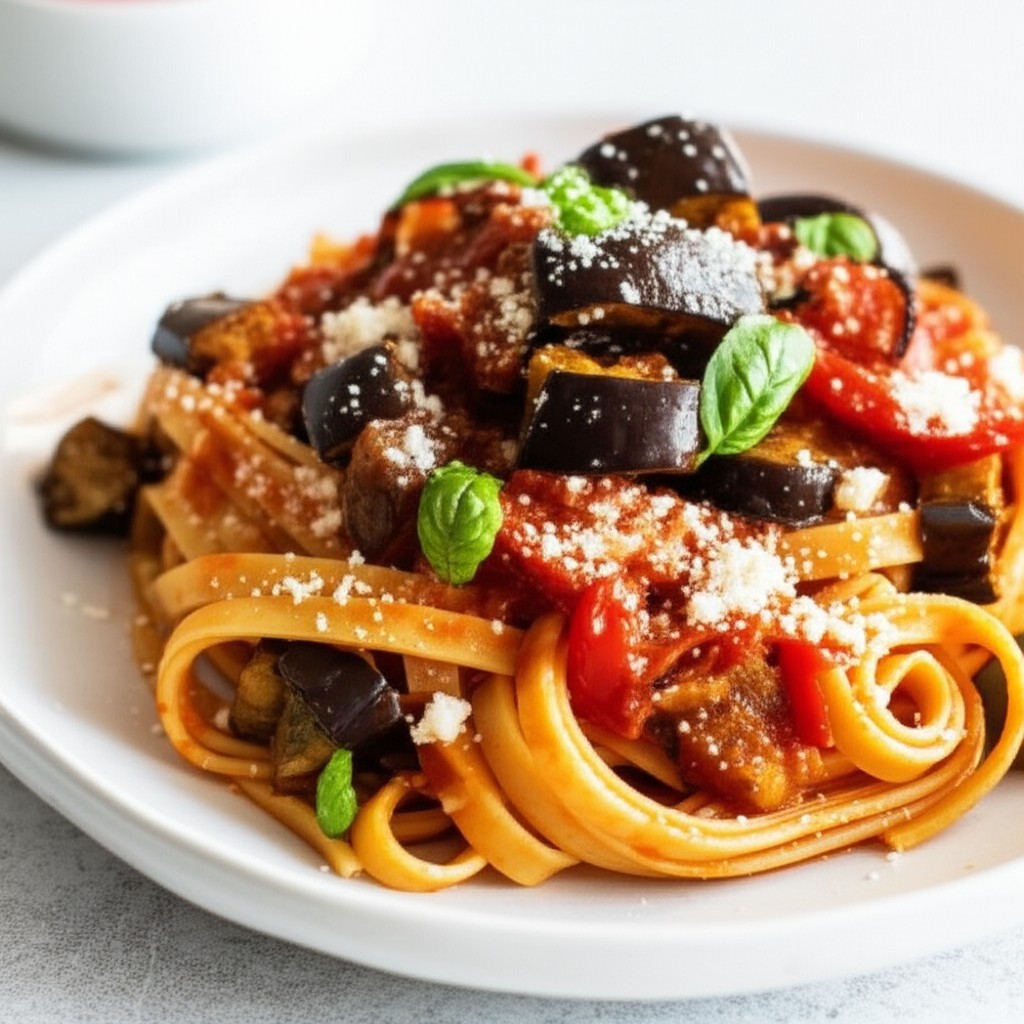 Pasta Alla Norma Fresh Pasta With Eggplant Aubergine image