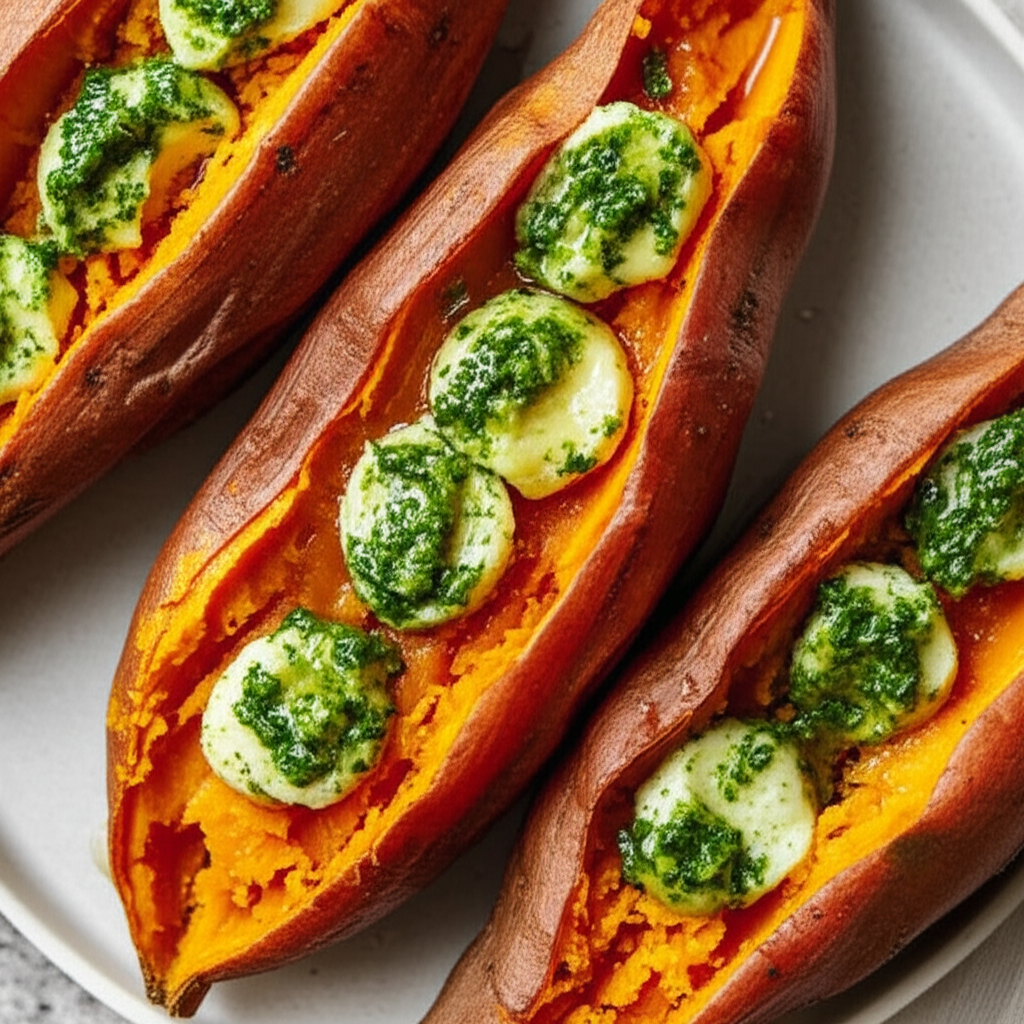 Baked Sweet Potatoes With Honey Mint Butter image
