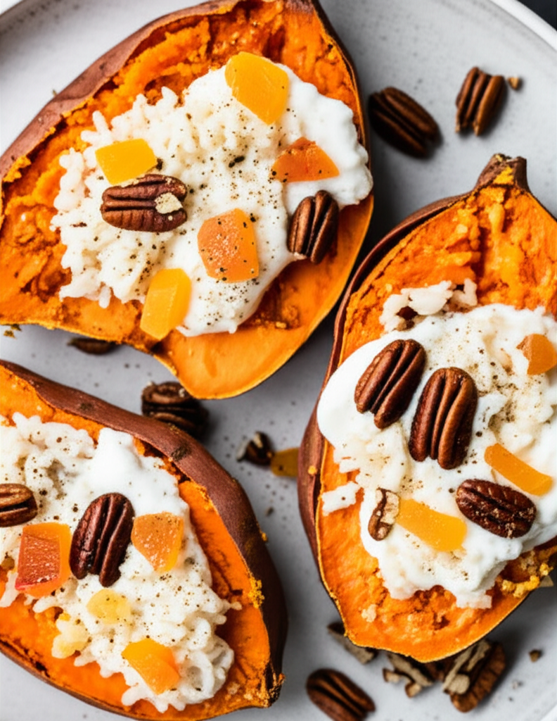 Baked Sweet Potatoes With Yogurt Rice Topping image