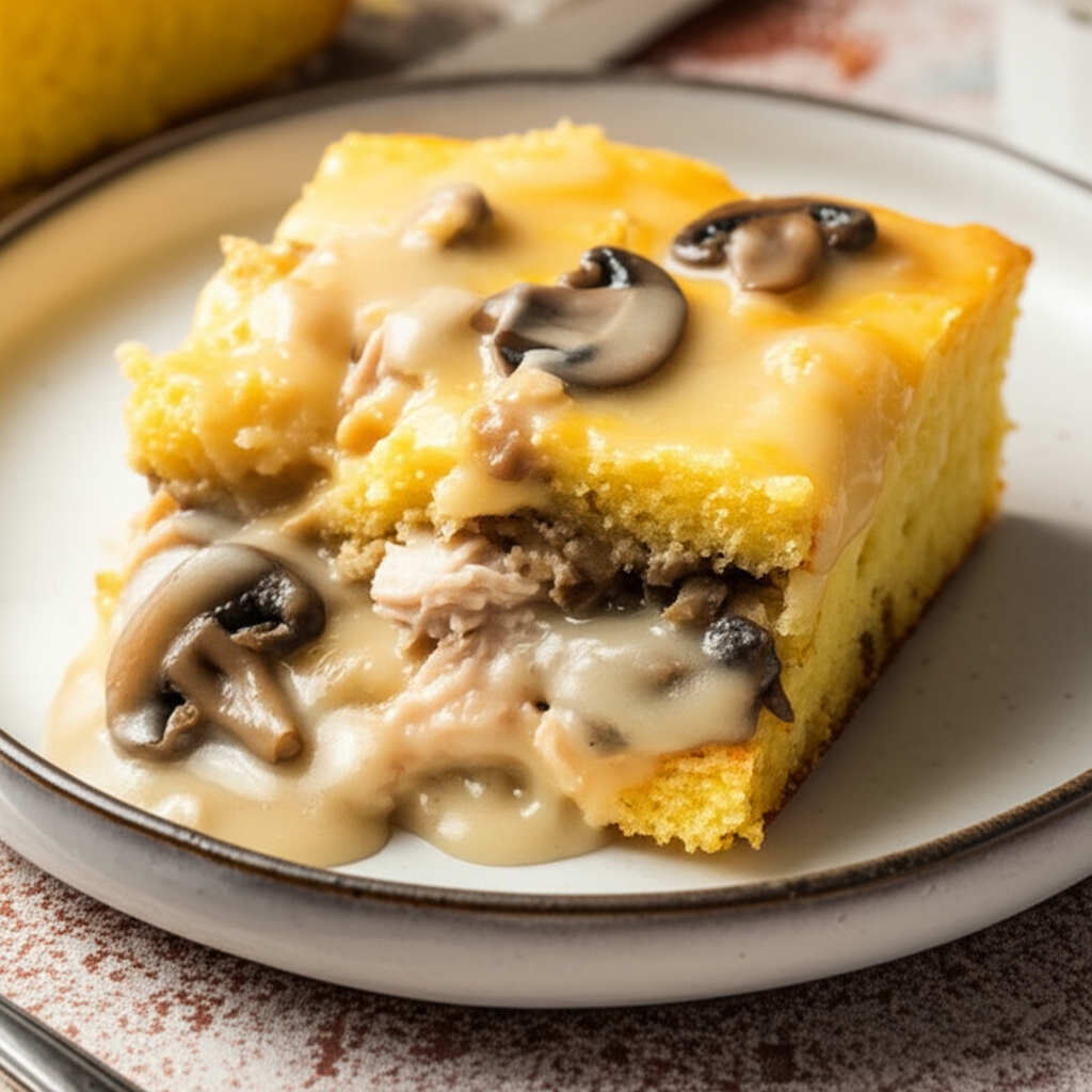 Baked Swiss Cornbread With Turkey Cream Sauce image