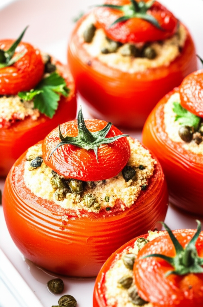Baked Tomatoes Stuffed With Salmon Garlic Capers image