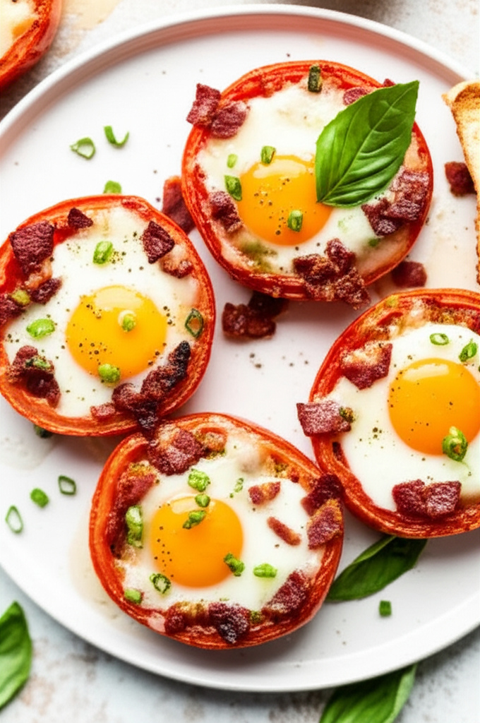 Baked Tomatoes With Bacon And Eggs image
