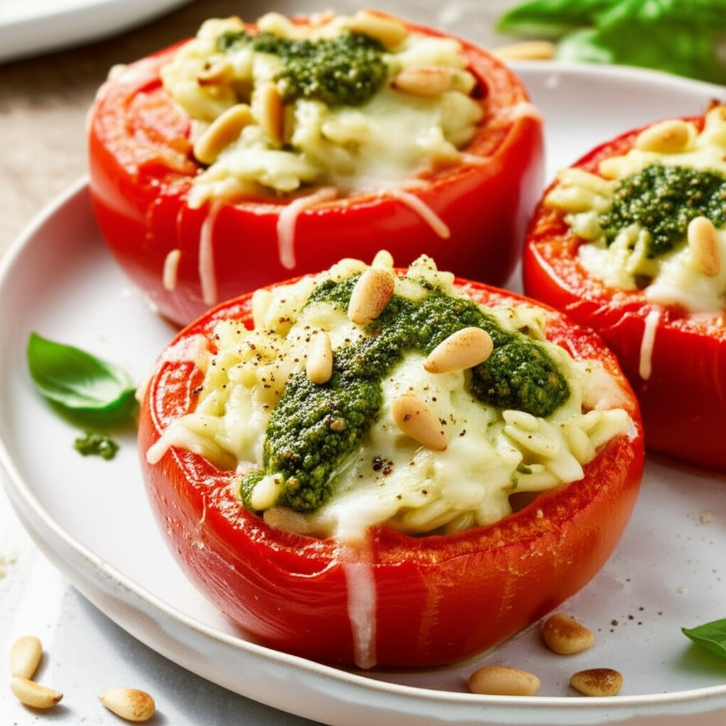 Baked Tomatoes With Basil Orzo image