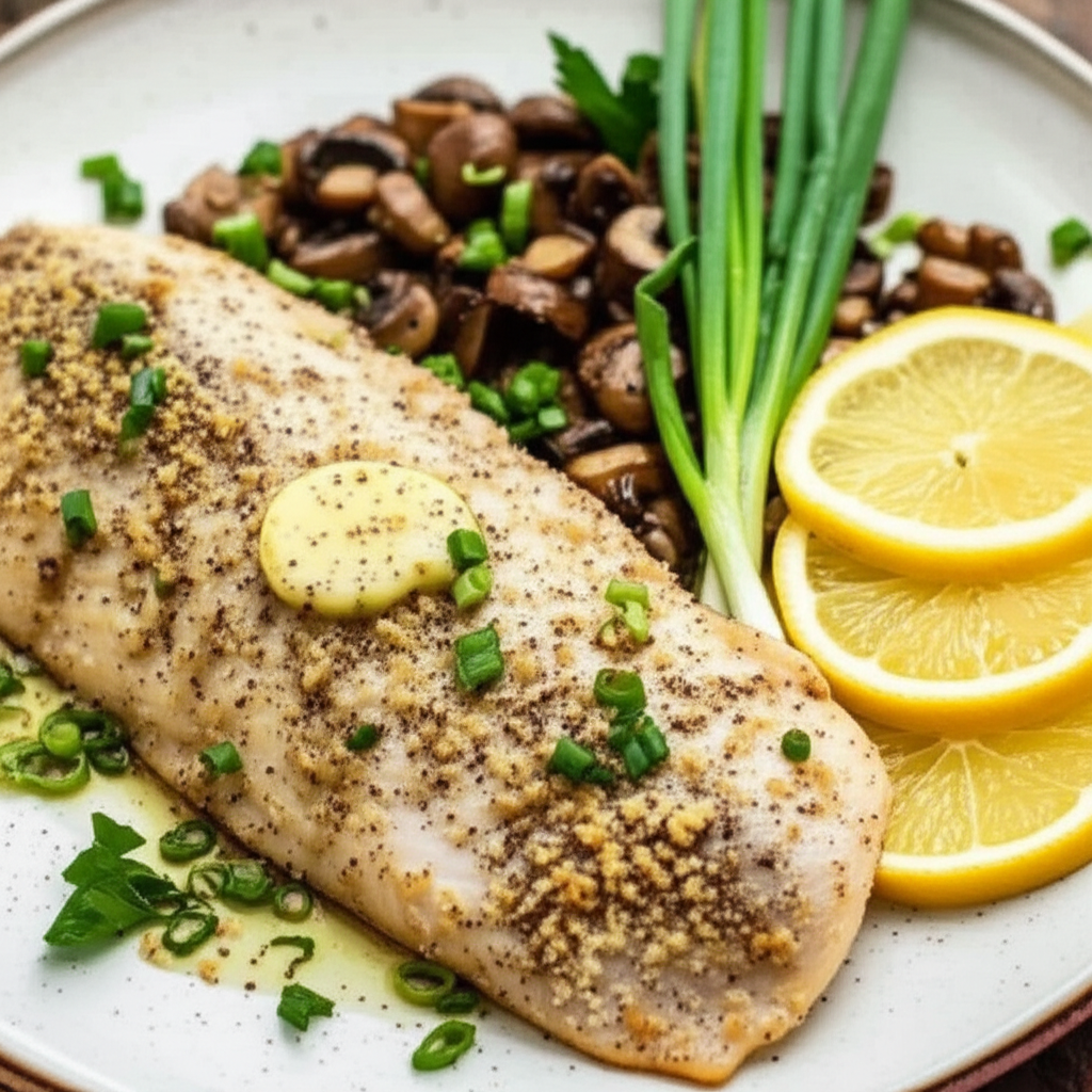 Baked Trout With Garlic Mushrooms image