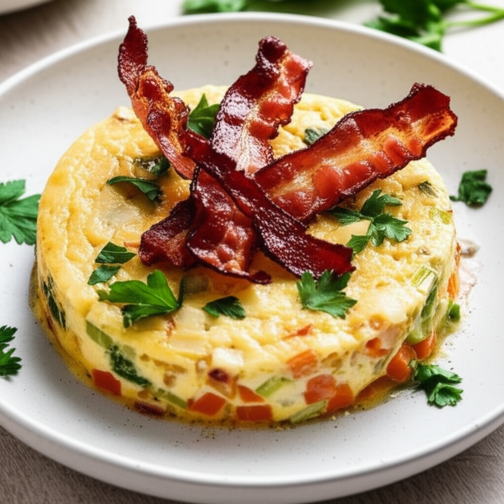 Baked Vegetable Custard With Crispy Bacon image