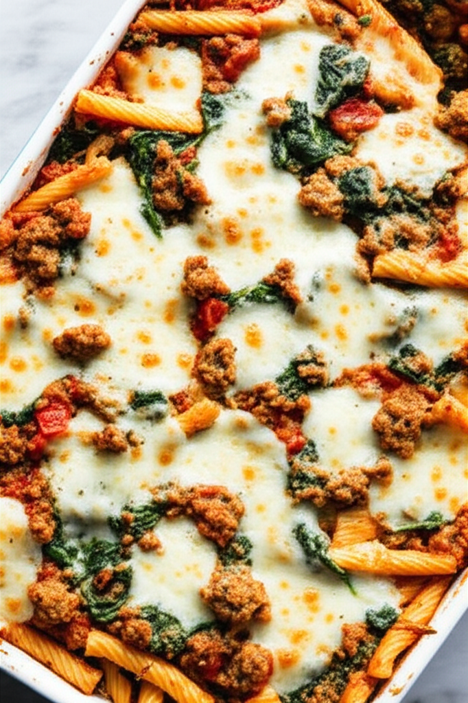 Baked Ziti With Spinach Sausage And Mozzarella image