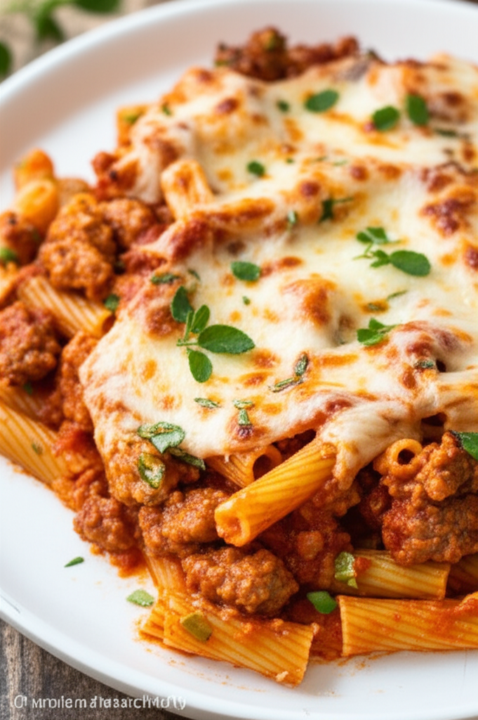 Baked Ziti With Tomato Mozzarella And Sausage image