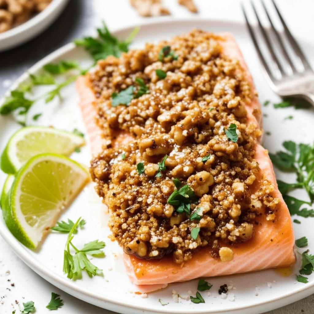 Baklava Salmon Salmon With Honey Butter Walnuts And Mustard image