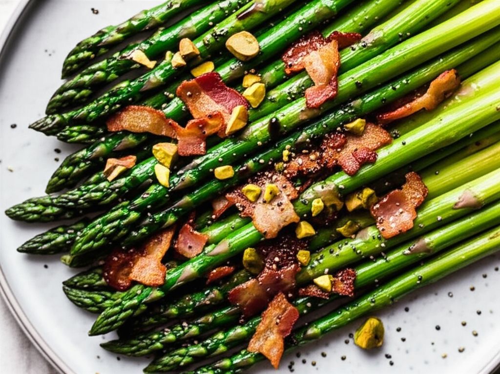 Balsamic Bacon And Pistachio Asparagus image