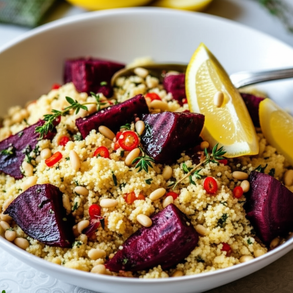 Balsamic Beet Lemon Thyme And Chili Couscous Salad image