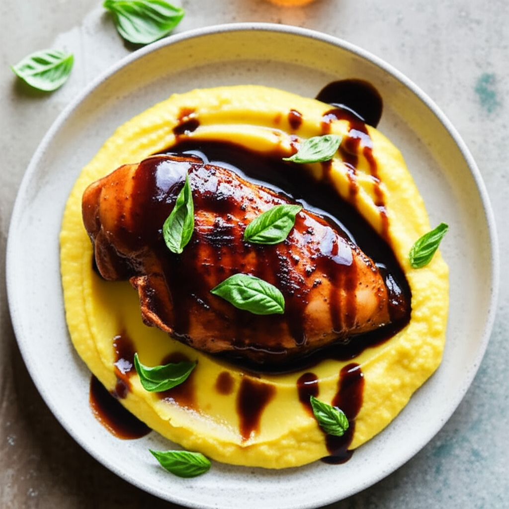 Balsamic Chicken Over A Corn Puree image
