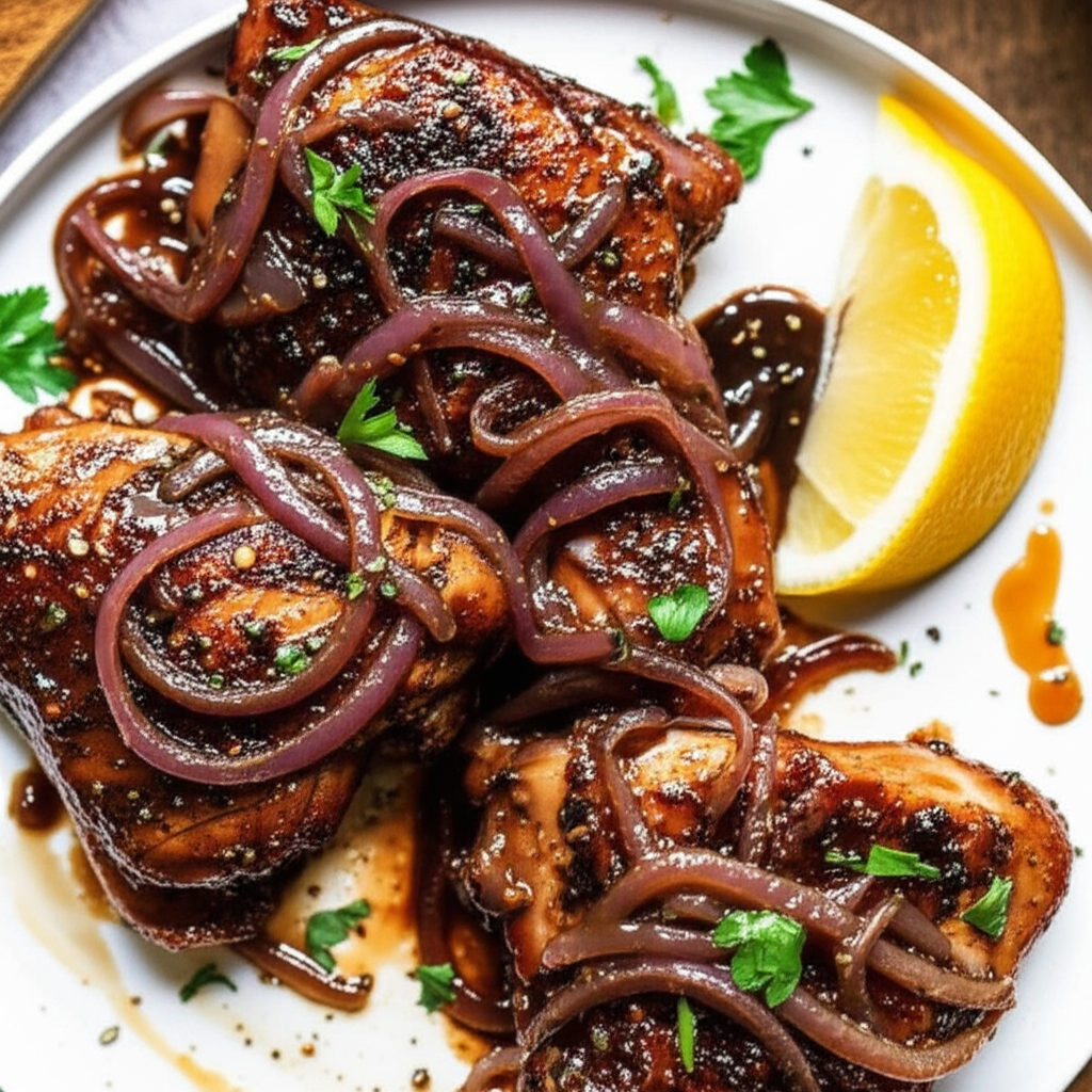 Balsamic Chicken Thighs With Red Onions image