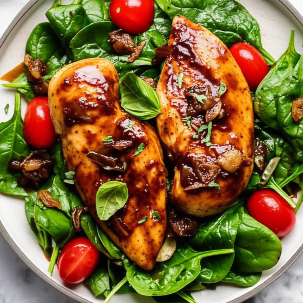 Balsamic Chicken With Spinach And Fresh Tomato image