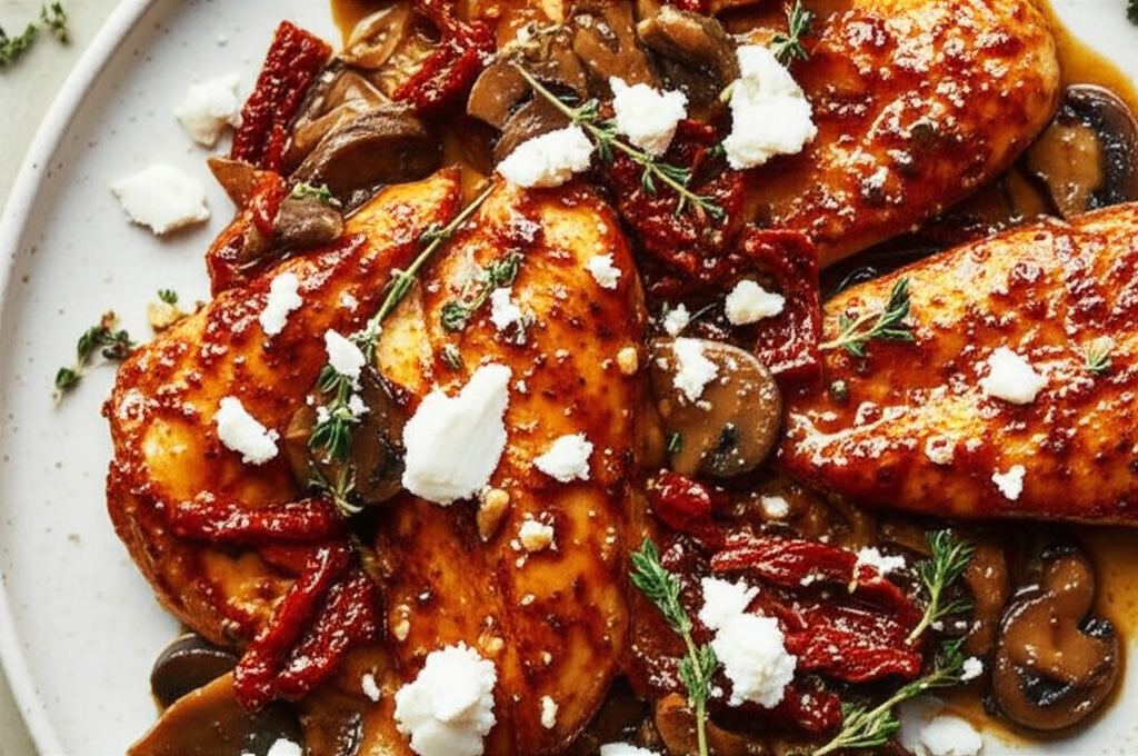 Balsamic Chicken With Sun Dried Tomatoes And Mushrooms image