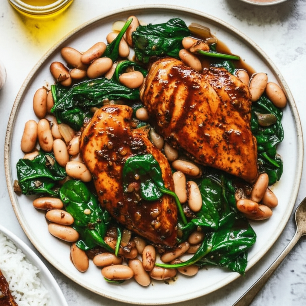 Balsamic Chicken With White Beans Spinach image