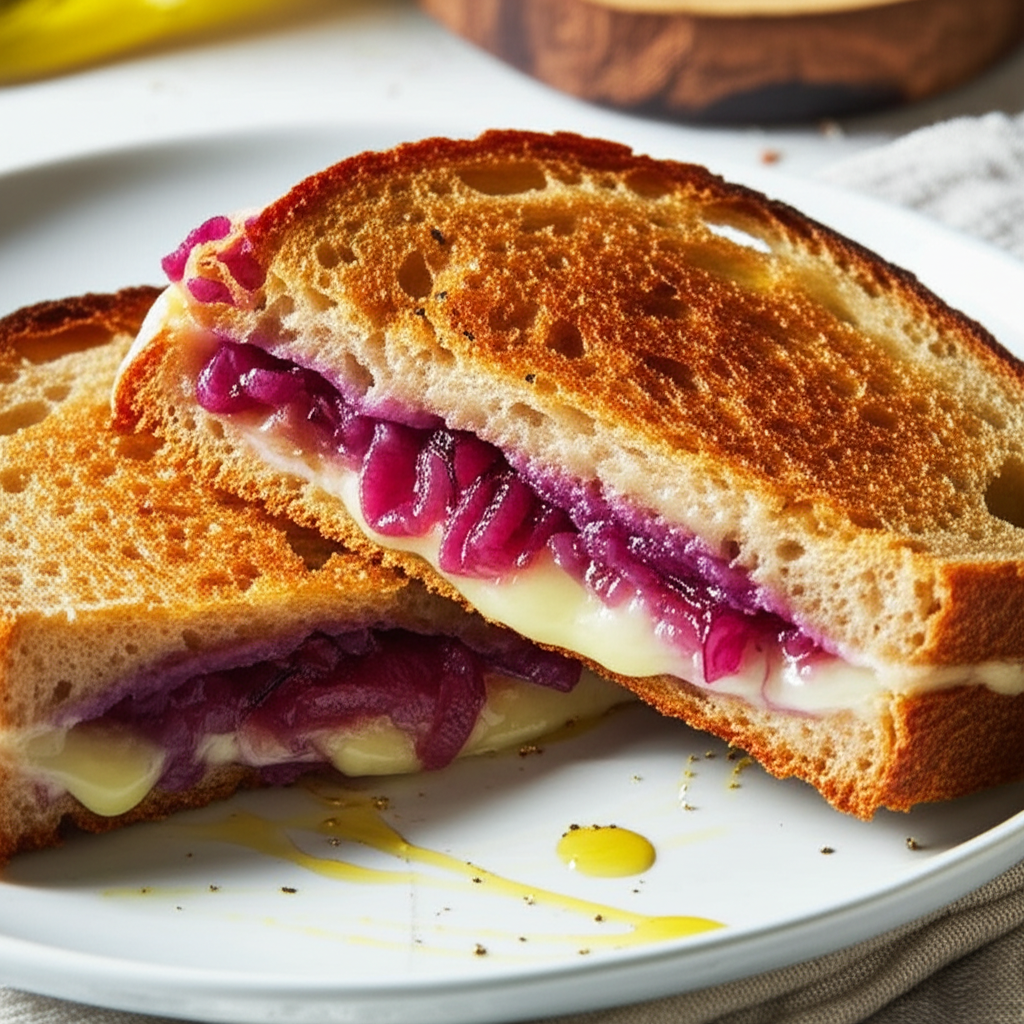 Balsamic Red Onion And Gruyere Panini Grilled Cheese image