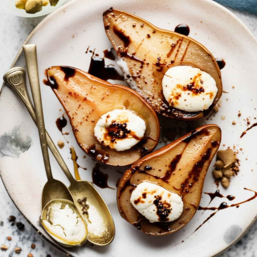 Balsamic Roasted Pear With Warm Goat Cheese image