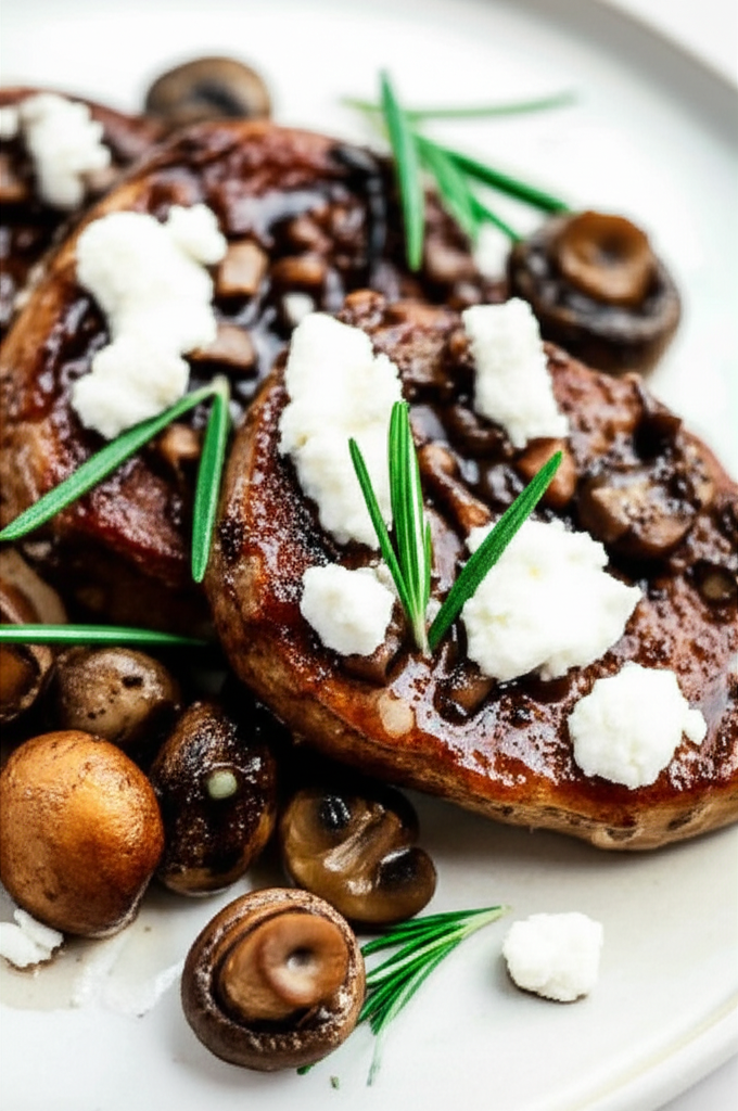Balsamic Rosemary Veal Medallions W Mushrooms And Goats Cheese image