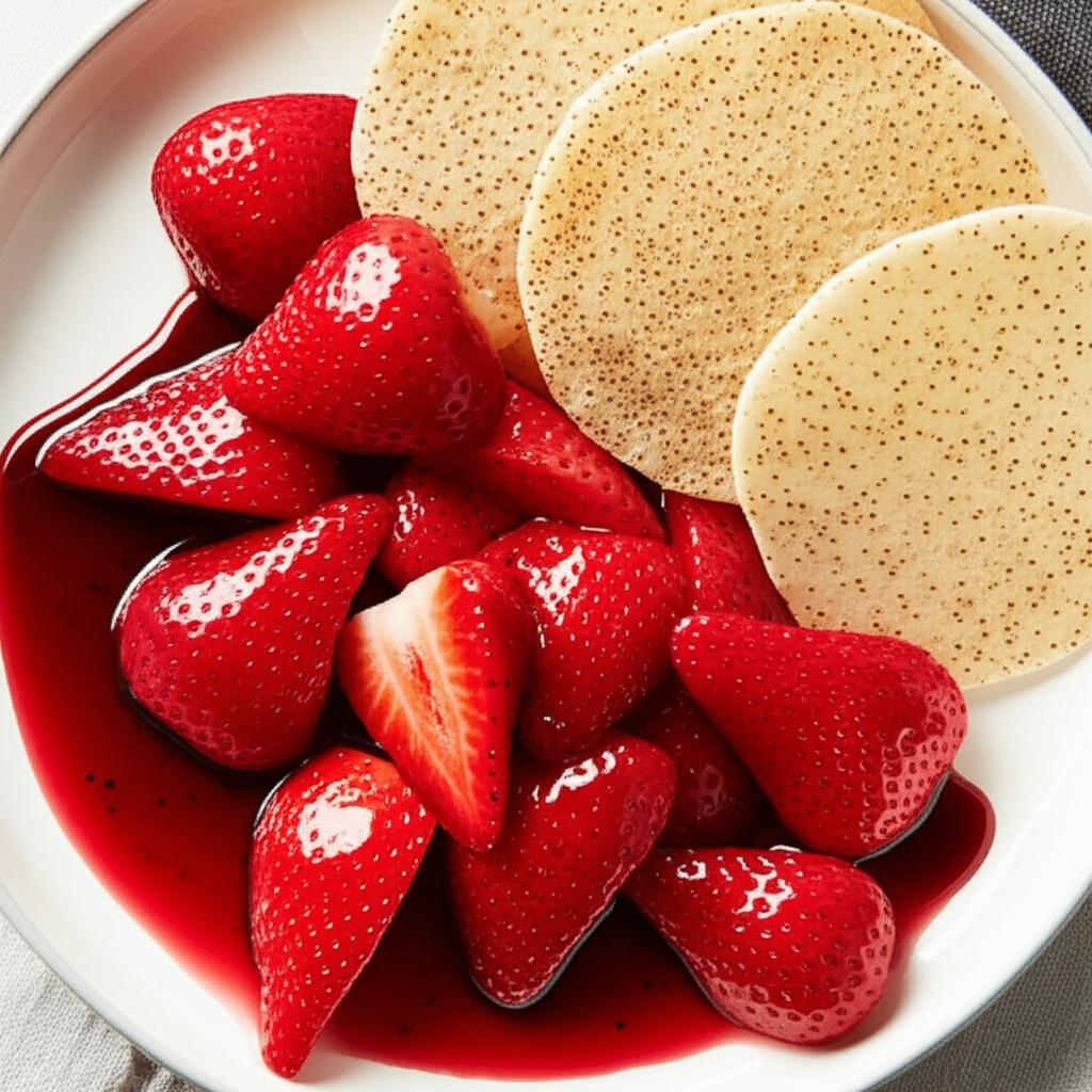 Balsamic Strawberries With Black Pepper Wafers image